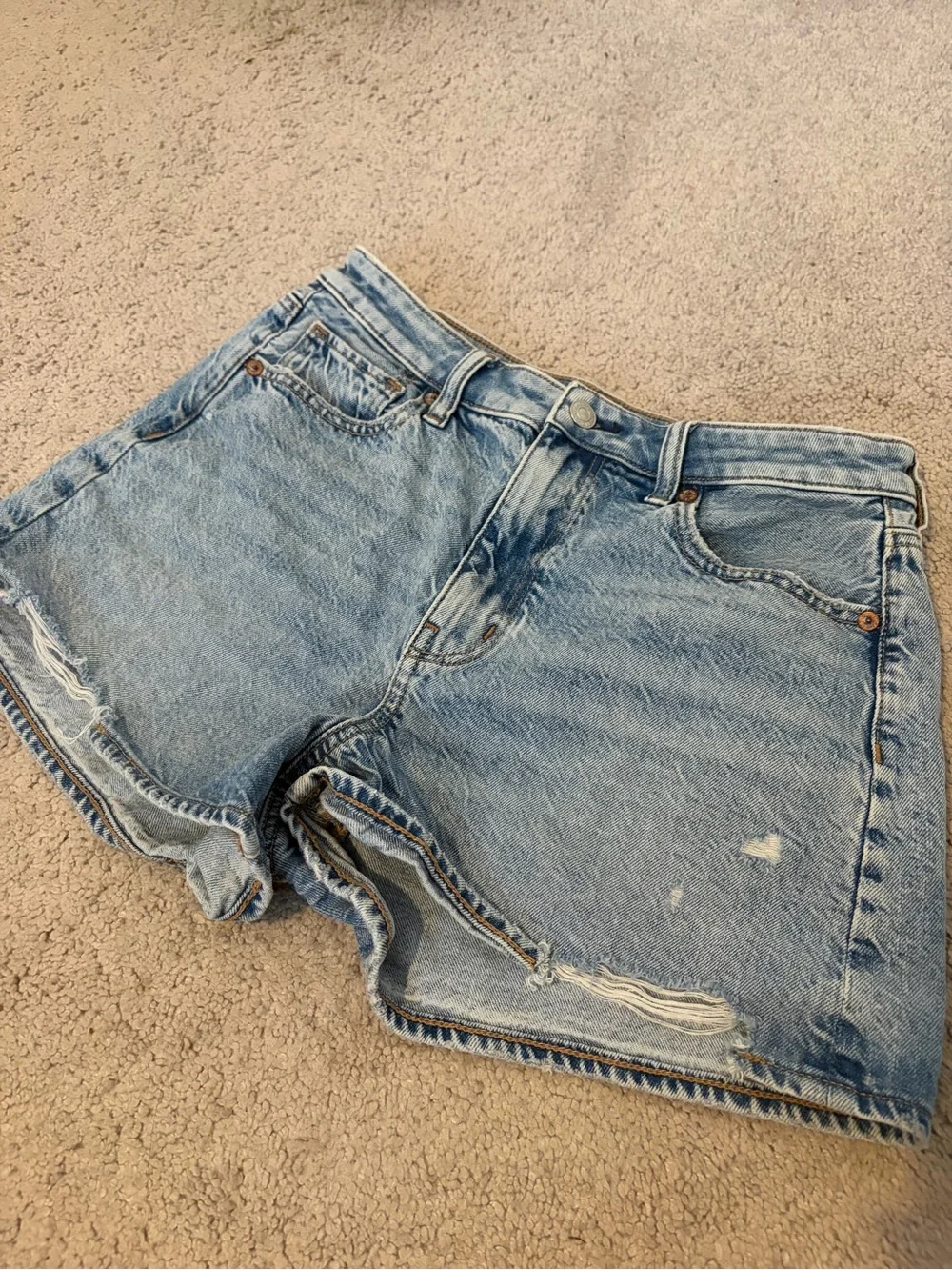 American Eagle Outfitters Light Blue Distressed Jean Shorts